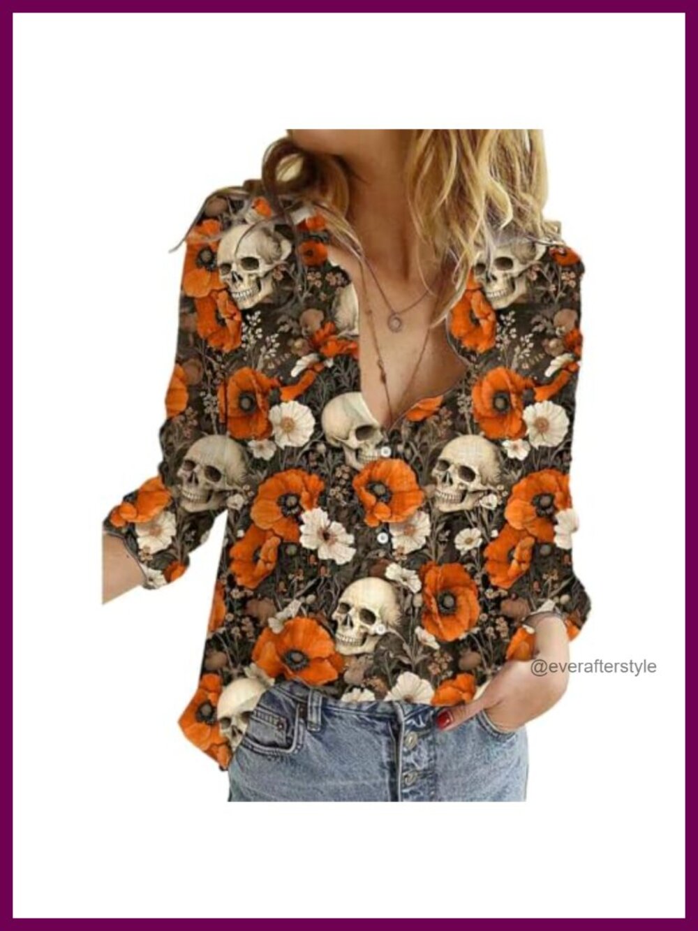 Women's V Neck Long Sleeve Button Down Blouse Halloween Fall Top